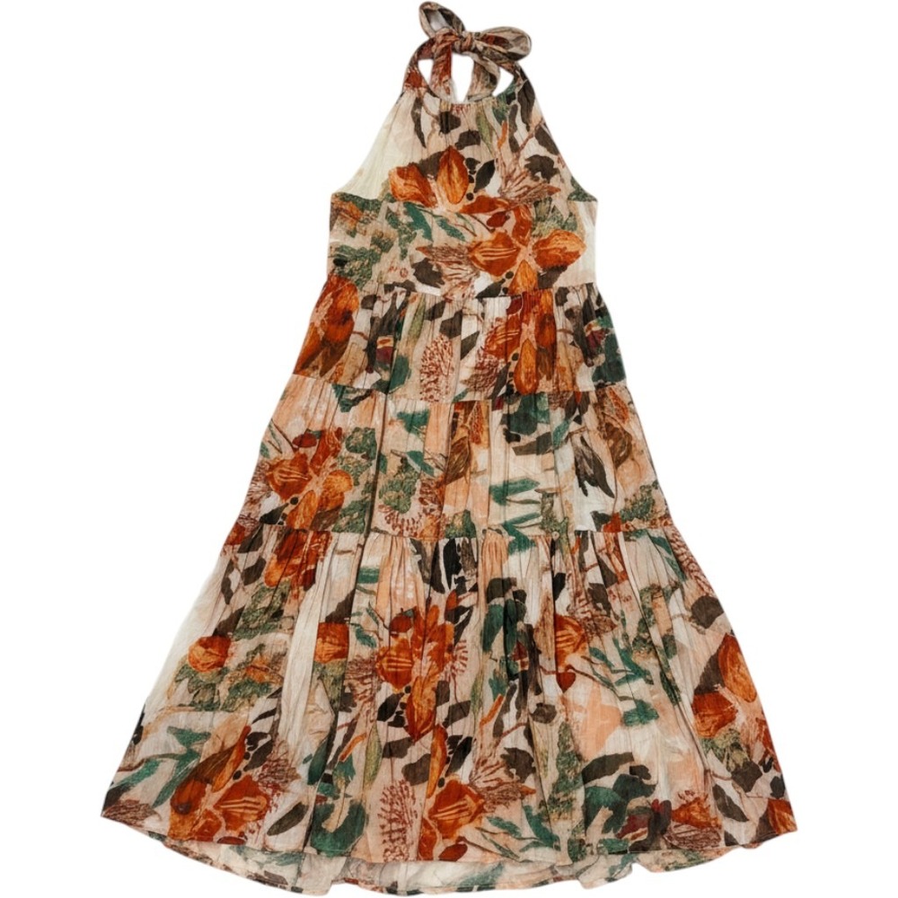 ASTR The Label NWT Floral Halter Maxi Dress Multicolor Medium Boho Fall Tiered